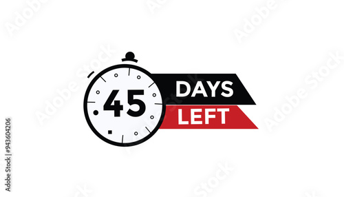 45 days left Countdown number banner templates. time icon. Vector Illustration 