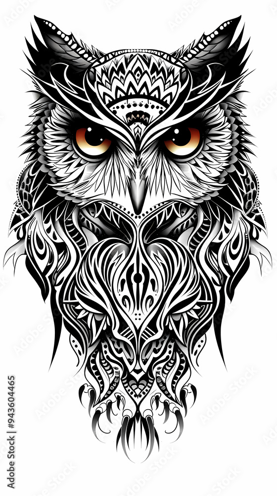 Obraz premium Owl vector image ,Art nouveau artistic image of Owl in a round shape