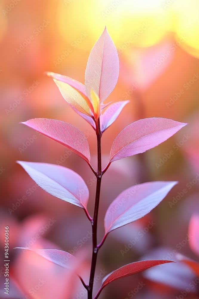 A close-up of delicate pink leaves glowing in warm sunlight, creating a serene and enchanting nature scene. A close-up of delicate pink leaves glowing in warm sunlight, creating a serene and enchanting nature scene.