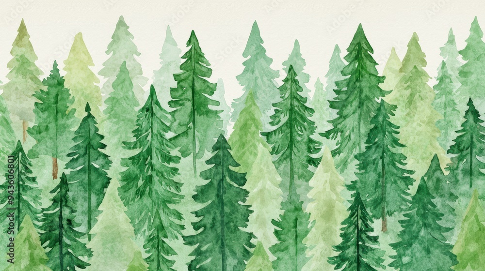 Obraz premium Serene pine forest flat design top view nature scenery theme watercolor Complementary Color Scheme