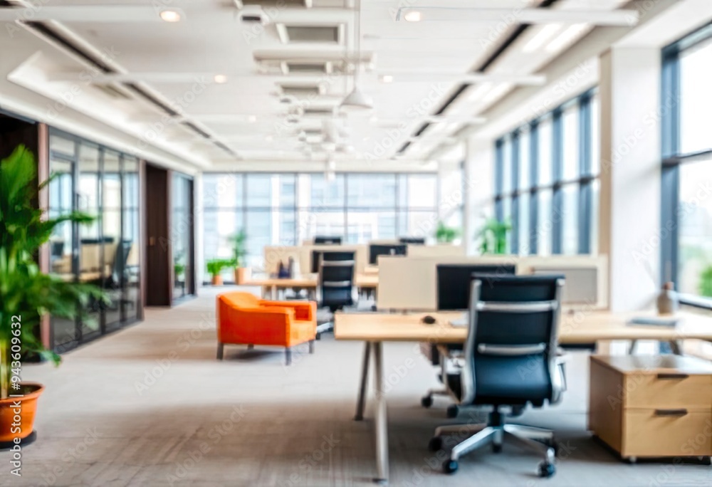 Modern bright office interior with furniture and daylight. Blurred background., ai Modern bright office interior with furniture and daylight. Blurred background., ai