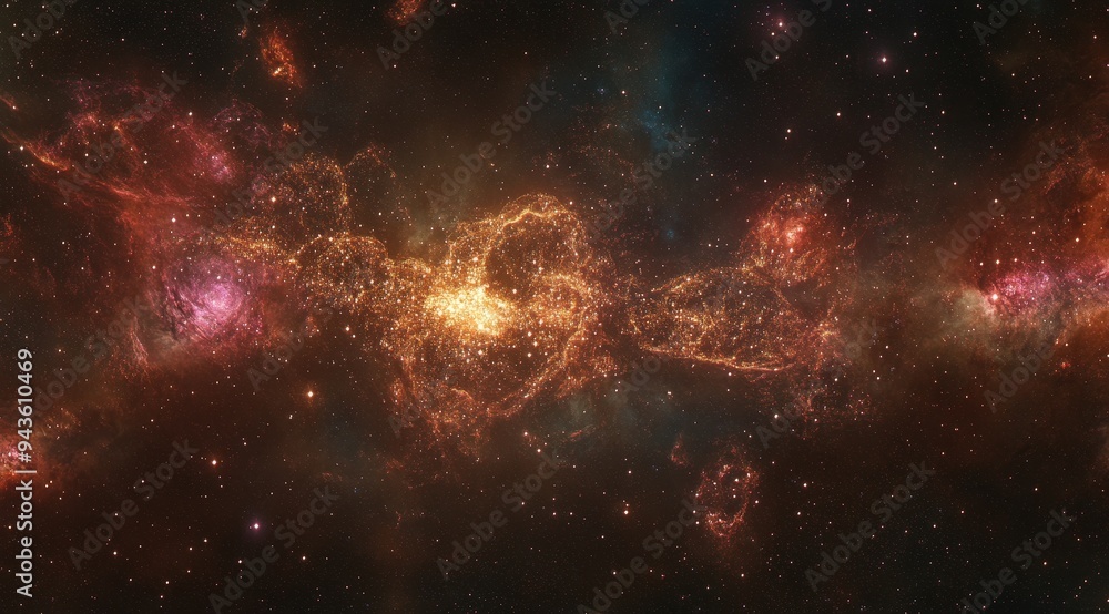 Glowing Star Cluster in Expansive Cosmic Nebula Glowing Star Cluster in Expansive Cosmic Nebula