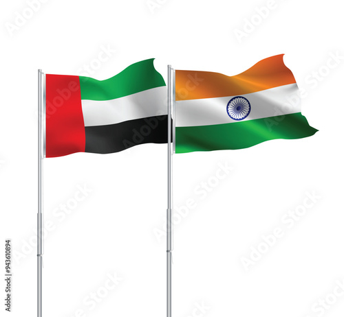 UAE,India flags together on pole