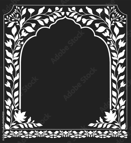 Mughal decorative ornamental floral. Vintage intricate traditional mughal style with flowers and foliage.