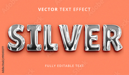 Shiny silver text effect with bright white metallic main concept. Fully editable font and text style effect.