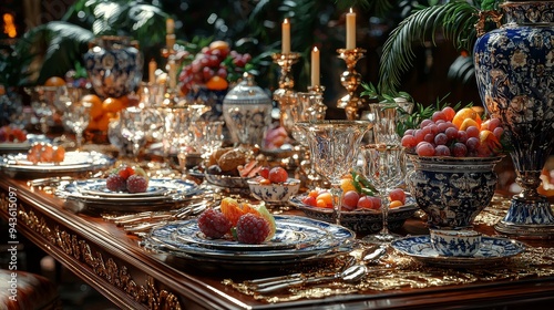 Elegant Table Setting with Fruit and Candles