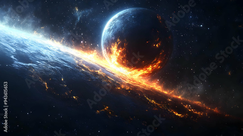 A fiery planet collides wit...