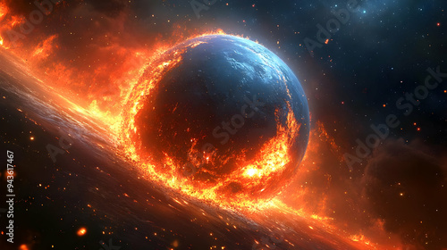 A fiery planet engulfed in ...