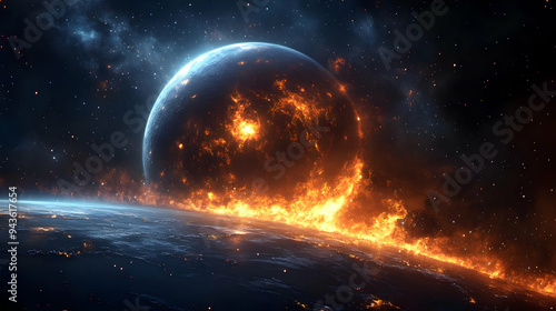 A fiery planet engulfed in ...