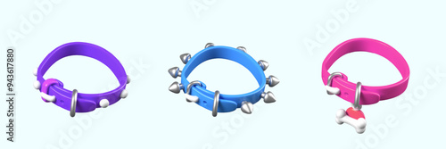 Set of collars of different types and colors. Vector animal accessories