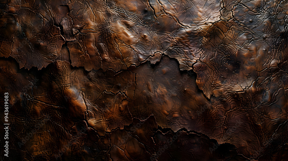 Obraz premium Cracked Leather Texture, Rustic Brown Background, Aged and Weathered, Natural Patterns, Abstract Design