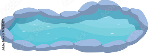 Small river flowing through stone coastline, top view of summer landscape element for mobile or computer game