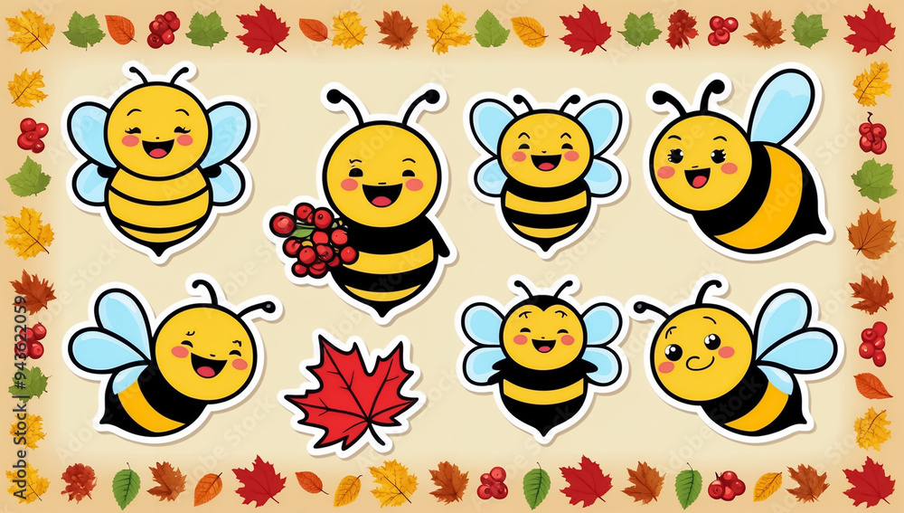 Obraz premium sticker set, different cute funny cartoon bee