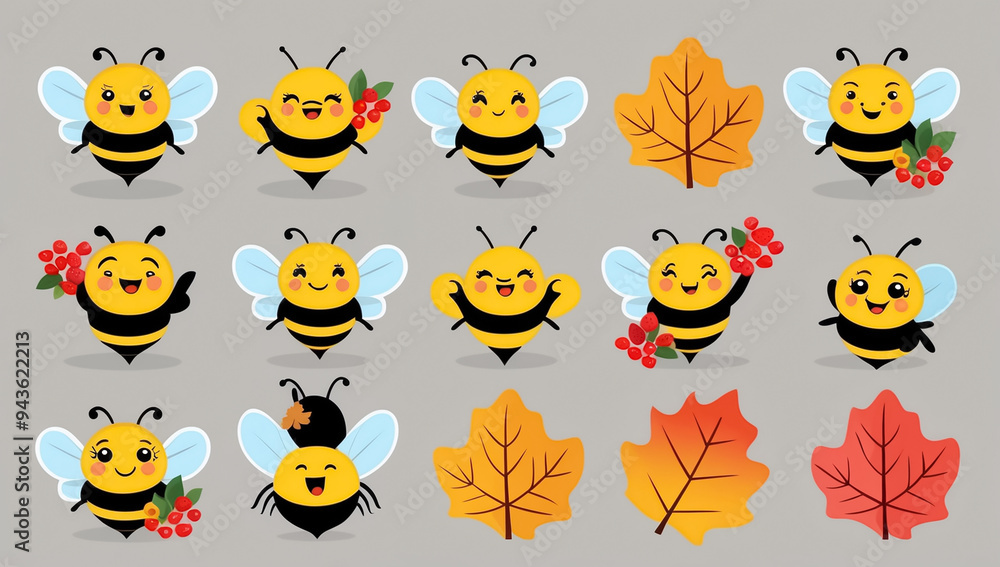 Obraz premium sticker set, different cute funny cartoon bee