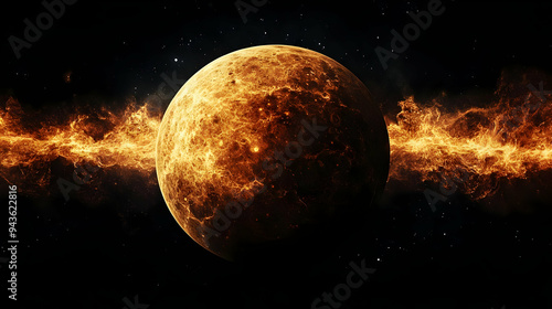 A fiery planet in space wit...