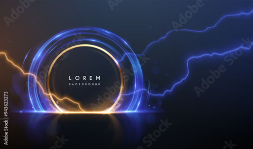 Gold and blue light rings with lightning effects