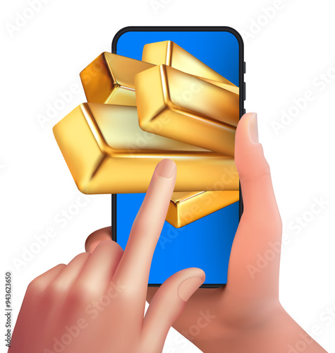 Advertising concept: Gold sweepstakes via smartphone, shopping, online shopping, sale day Concept. 3D vector Mesh gradient wes