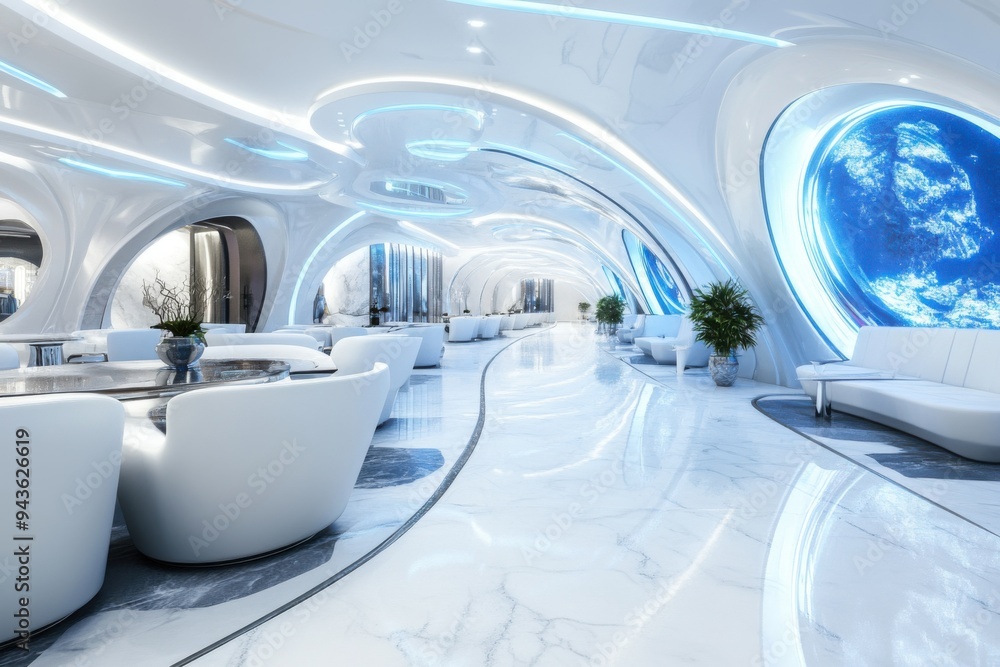 Futuristic Space Station Interior with Earth View
