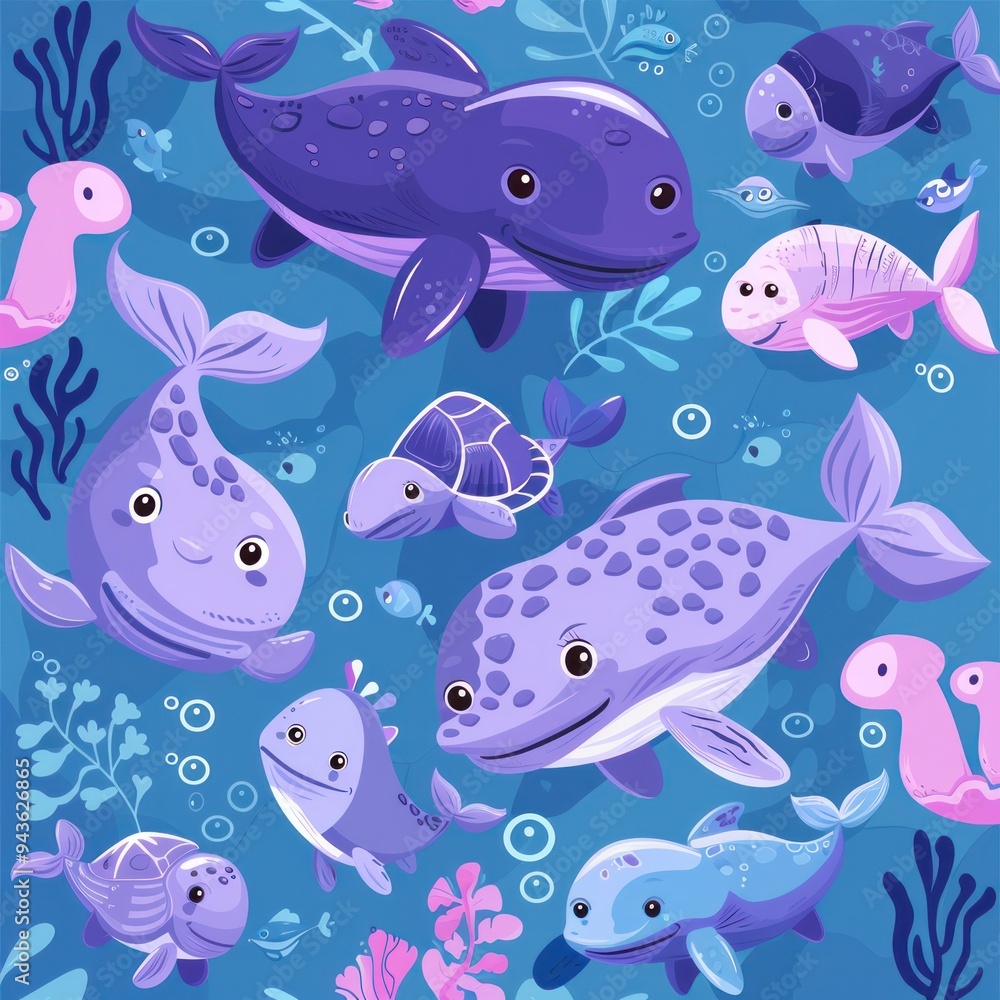 Cute Cartoon Sea Life Underwater Cute Cartoon Sea Life Underwater