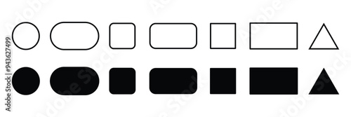 Set of geometric shapes quadrangle, circle icons collection, slightly rounded Vector design on white background.