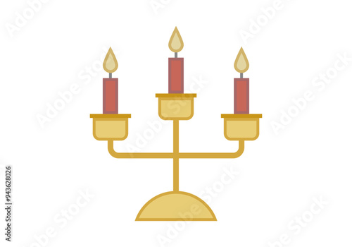 Candelabro dorado con tres velas rojas encendidas