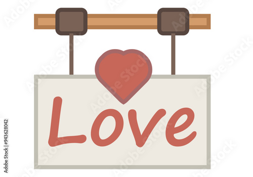 Cartel colgado con palabra amor y corazón rojo