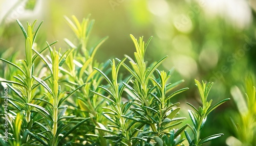 close up of green rosemary leaves in agriculture plantation wit