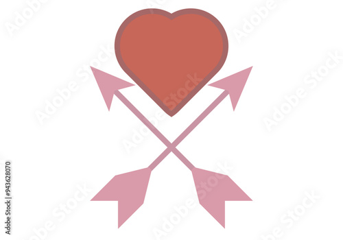 Corazón rojo con dos flechas rosas en cruz