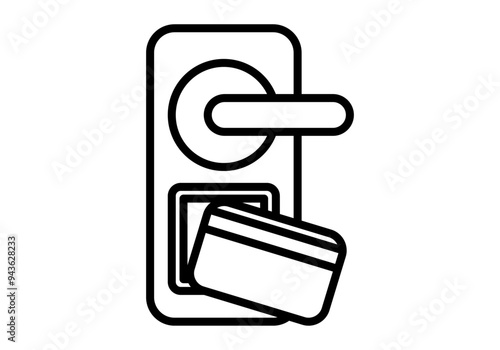 Icono negro de picaporte con cerradura por tarjeta de hotel