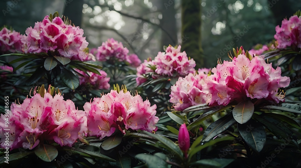 Pink roses in flower garden surrounded by trees Pink roses in flower garden surrounded by trees