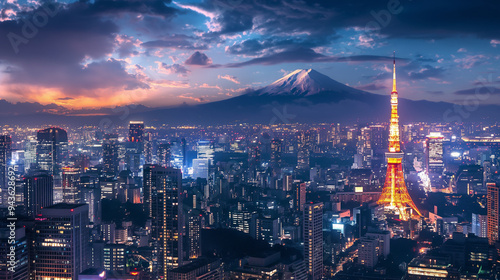 Wallpaper Mural city skyline at night in Japan Torontodigital.ca