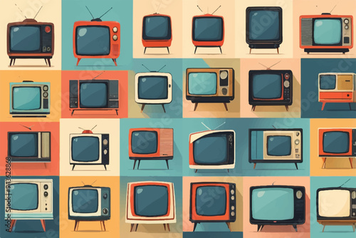 Old TV pattern seamless. Television set retro ornament