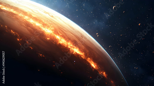 A fiery planet with a glowi...