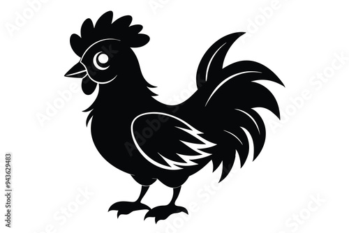 Silkie chicken kawaii silhouette vector F.eps