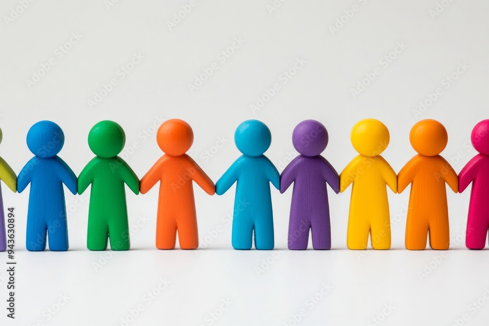 Colorful figures holding hands in a line, symbolizing unity, diversity, and teamwork. Colorful figures holding hands in a line, symbolizing unity, diversity, and teamwork.