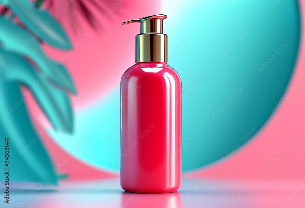 Naklejka premium Cosmetic bottle, vibrant background, highlights elegant design, luxurious appeal.