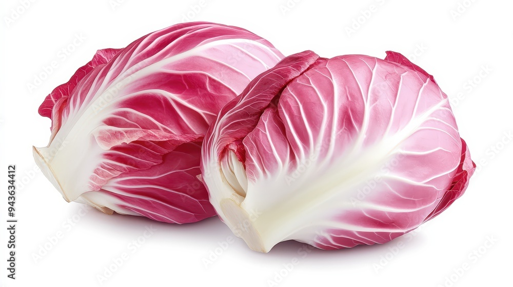 Two pieces of red cabbage with white veins Two pieces of red cabbage with white veins