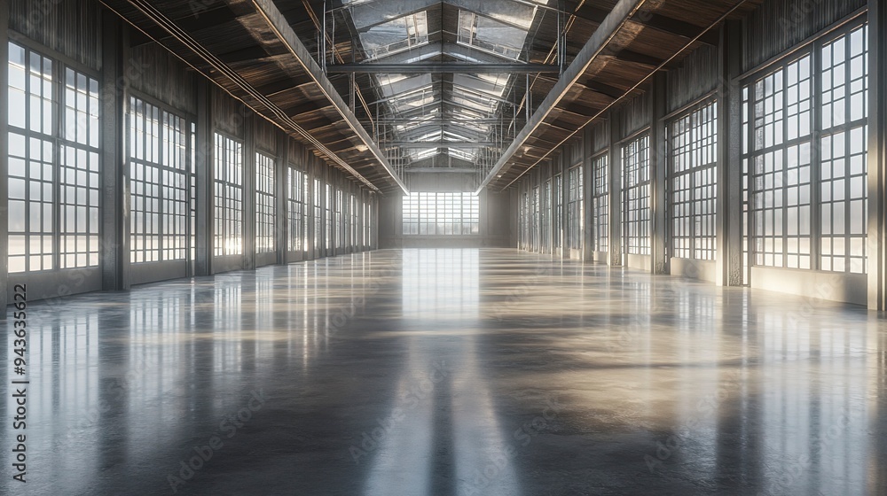 Interior of industrial site with concrete flooring Interior of industrial site with concrete flooring