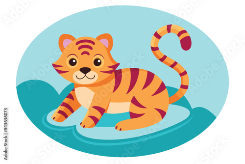 Small and cute tiger swims on a circle D.eps