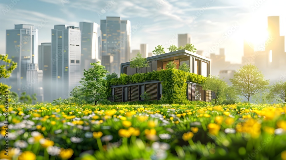 Fototapeta premium Sustainable Urban Housing Development with Eco Friendly Designs and Green Spaces