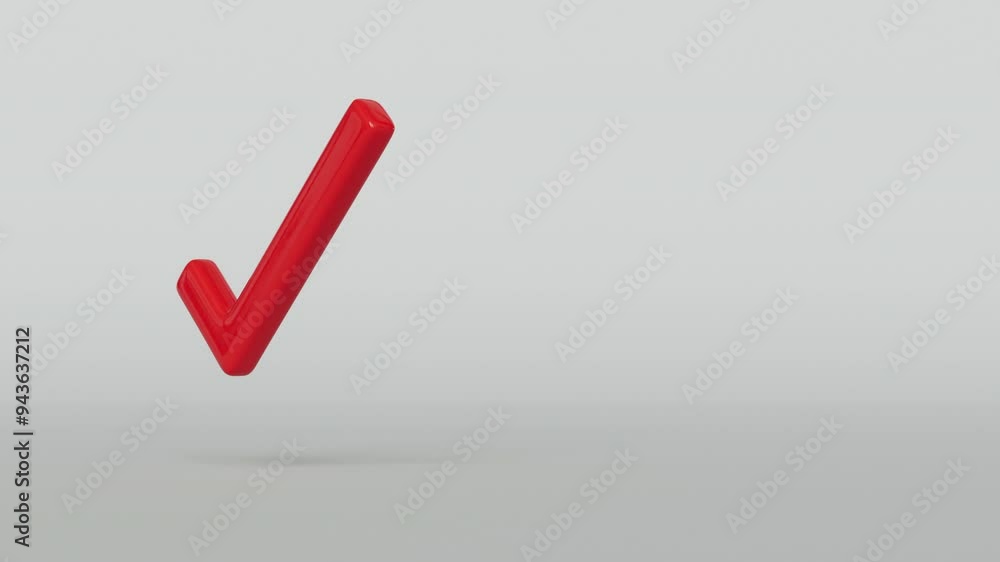 Red 3D Rotating Checkmark Loop over White Background Red 3D Rotating Checkmark Loop over White Background