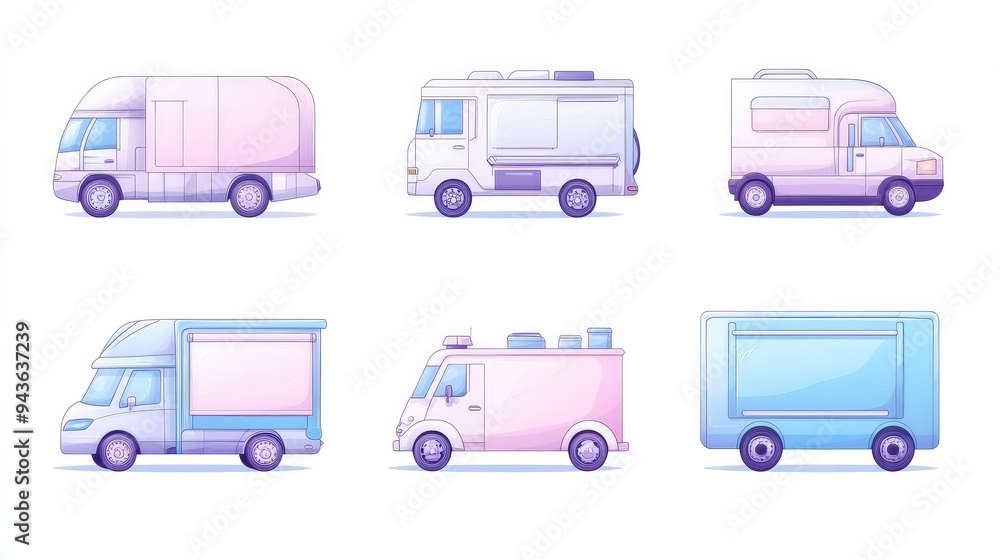 Naklejka premium A set of six cartoon trucks, each with a different color