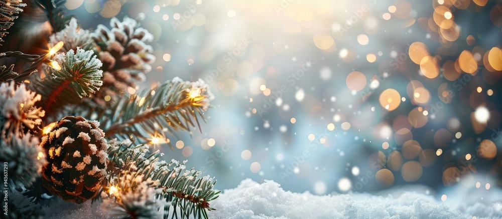 Festive holiday card with snowy winter backdrop blurred bokeh seasonal greetings and room for a copy space image Festive holiday card with snowy winter backdrop blurred bokeh seasonal greetings and room for a copy space image