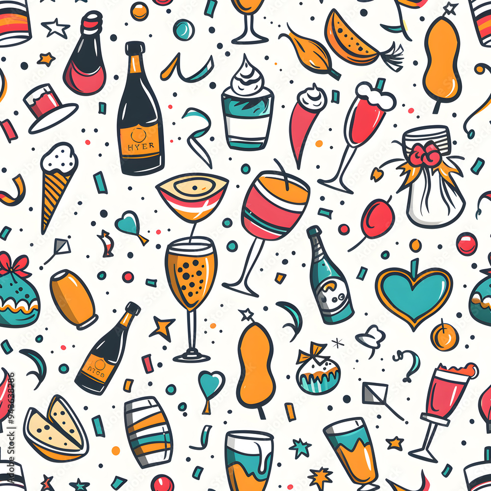 New Year and Christmas 2d cartoon or graphic advertising background, Seamless pattern New Year and Christmas 2d cartoon or graphic advertising background, Seamless pattern
