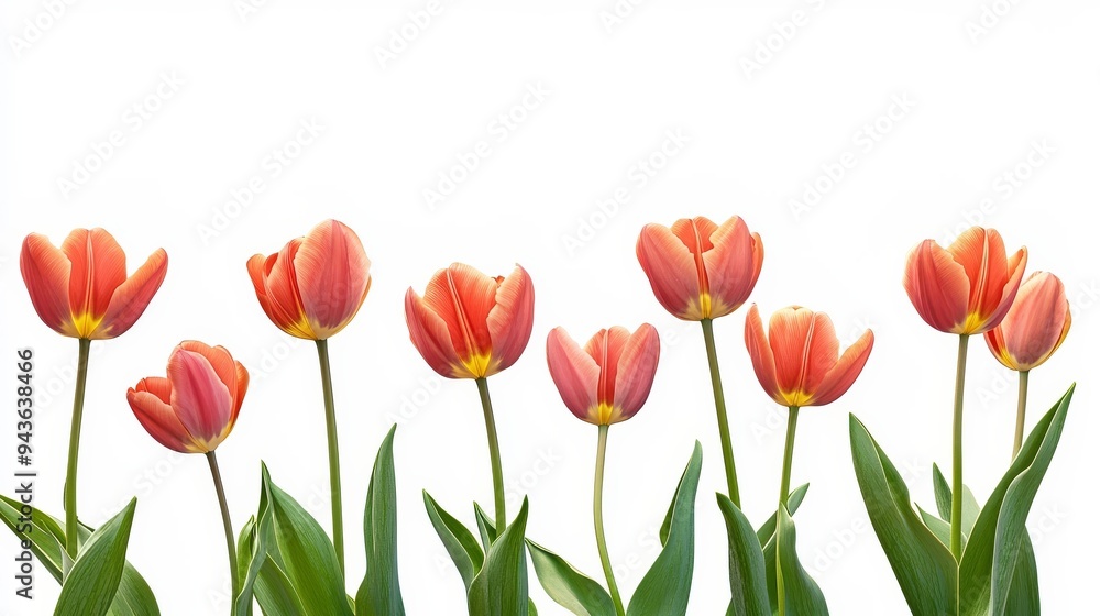 Beautiful spring tulips on white.