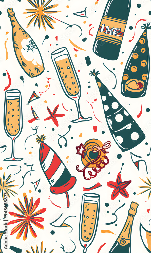 New Year and Christmas 2d cartoon or graphic advertising background, Seamless pattern New Year and Christmas 2d cartoon or graphic advertising background, Seamless pattern