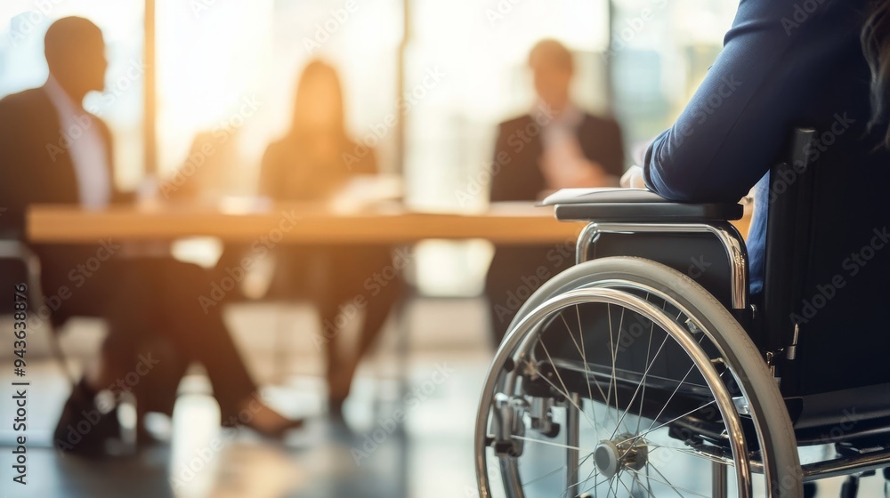 Disability insurance benefits being explained by an agent during a corporate meeting. Disability insurance benefits being explained by an agent during a corporate meeting.