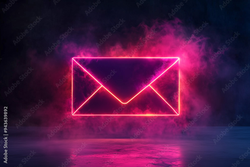 Fototapeta premium Futuristic Neon Glowing Envelope. Glowing neon envelope symbolizing digital communication and technology.