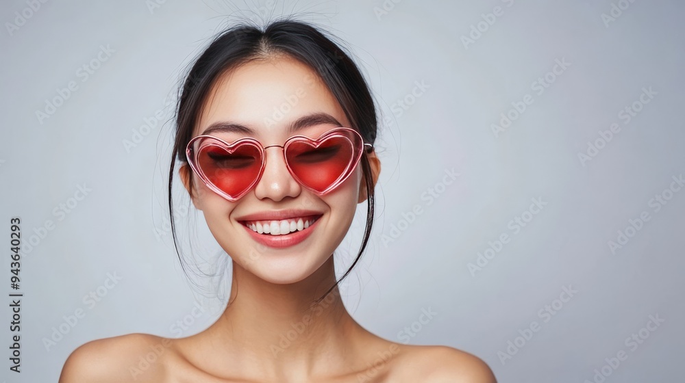 Heart sunglasses for summer and Valentine's Day: an Asian woman's joy.