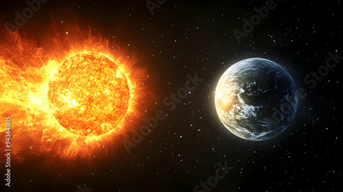 A fiery sun and a planet in...